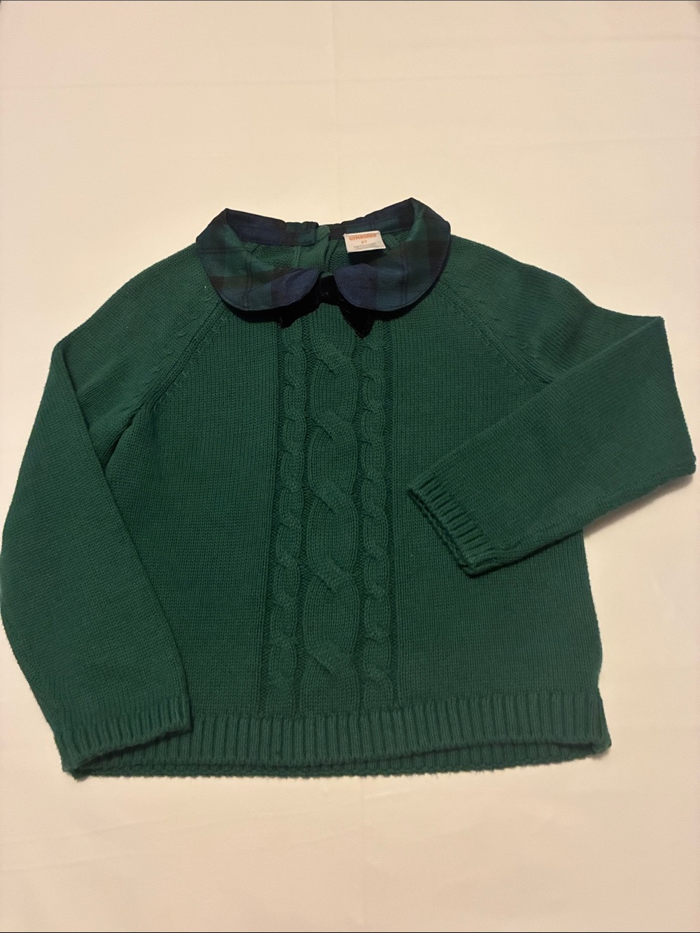 Gymboree Green Cable Knit Sweater with Plaid Collar